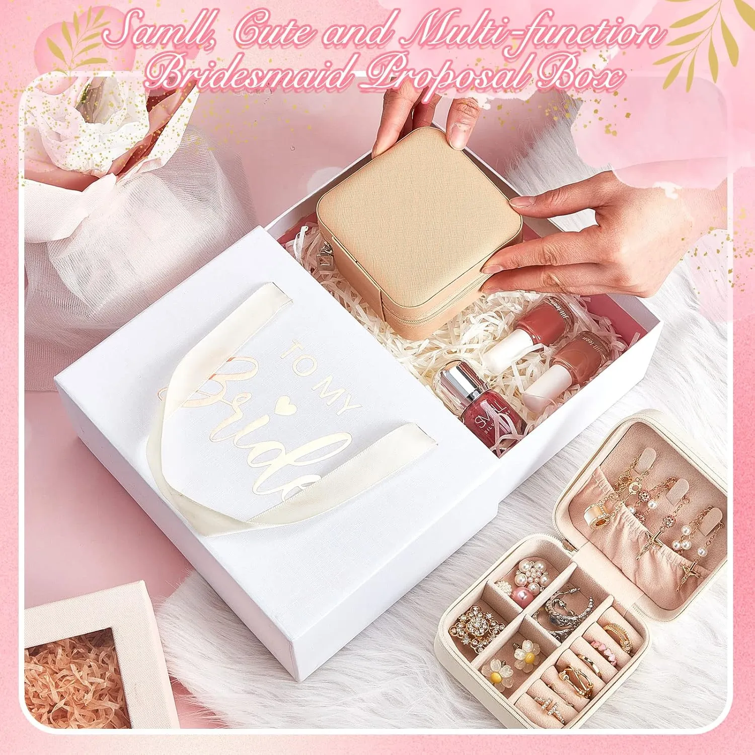 Taiyin 6 Pcs Travel Jewelry Case Organizer Bridesmaid Gift Boxes Mini Storage Organizer Box(Beige)