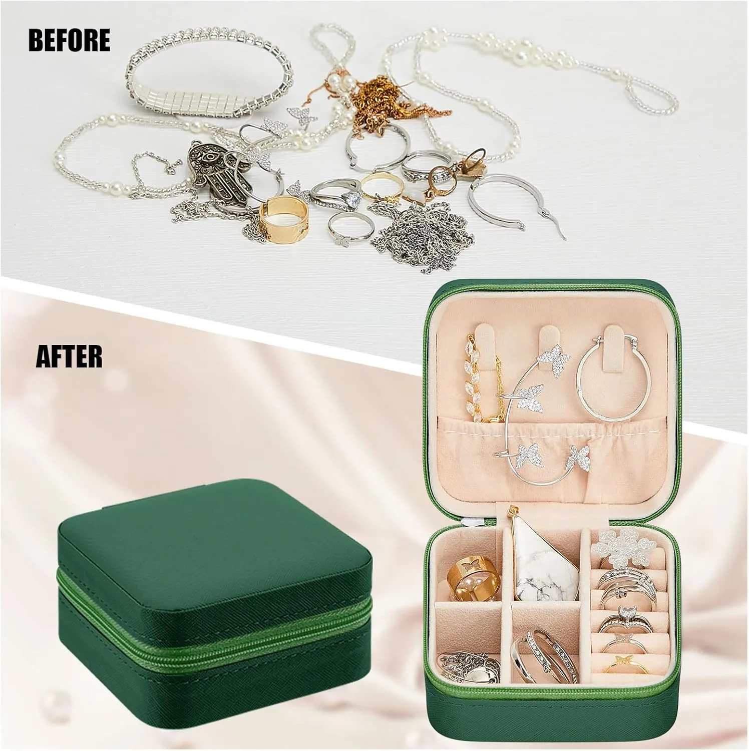 Taiyin 6 Pcs Travel Jewelry Case Organizer Bridesmaid Gift Boxes Mini Storage Organizer Box(Green)