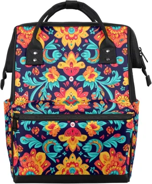 Tavisto Colorful Floral Fusion Double Shoulder Mommy Bag for Women, Polyester Large Capacity Diaper Backpack with Multi Pockets, Waterproof Adjustable Straps Diaper Bag for Moms Dads, 11''×7''×15.7''
