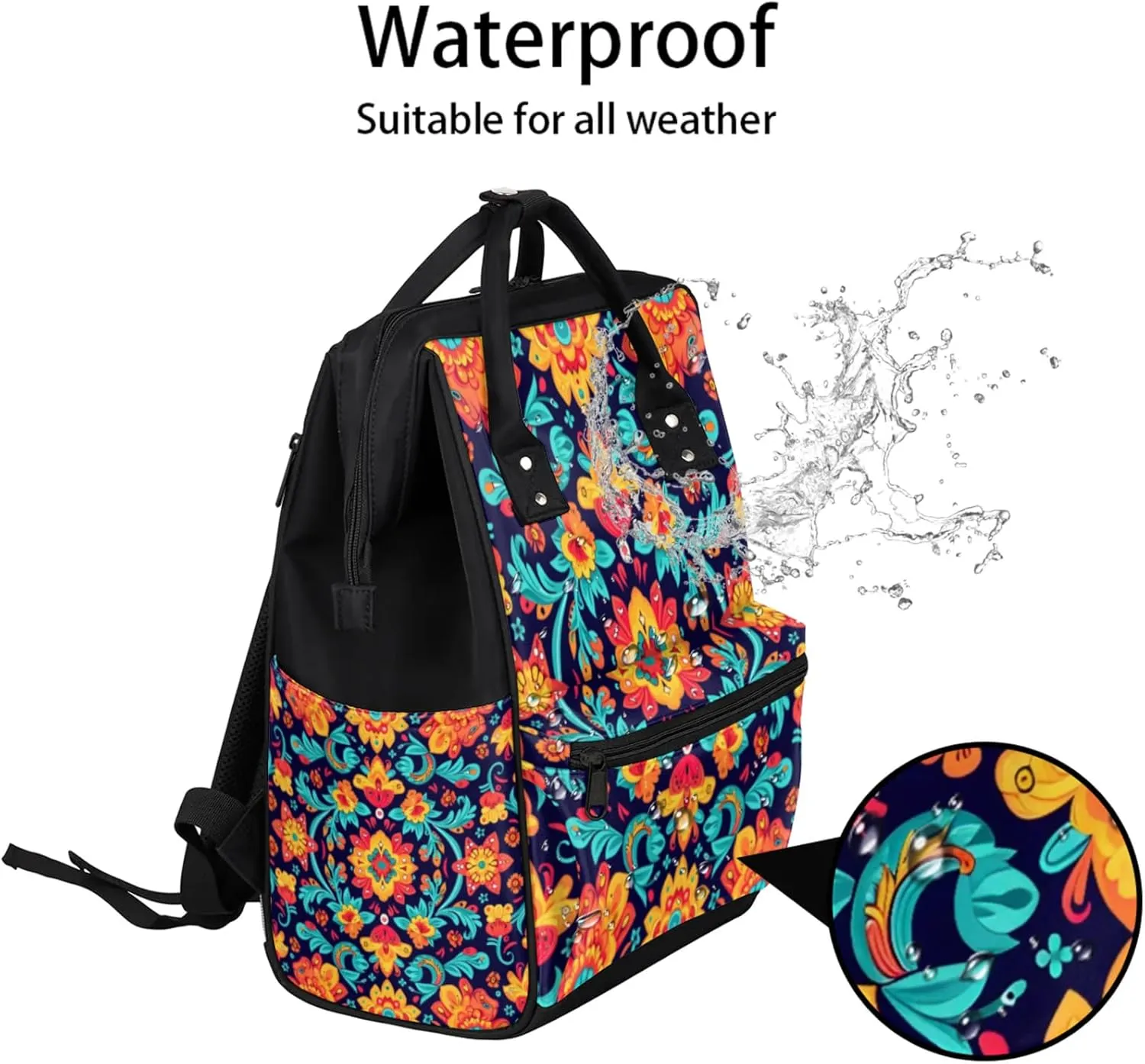 Tavisto Colorful Floral Fusion Double Shoulder Mommy Bag for Women, Polyester Large Capacity Diaper Backpack with Multi Pockets, Waterproof Adjustable Straps Diaper Bag for Moms Dads, 11''×7''×15.7''