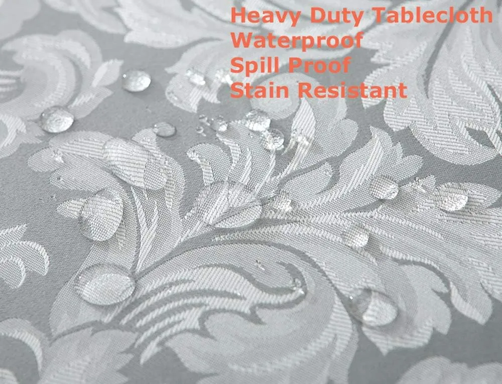 Tektrum Heavy Duty 60 X 102 inch Rectangular Damask Jacquard Tablecloth Table Cover - Waterproof/Spill Proof/Stain Resistant/Wrinkle Free - Great for Banquet, Parties, Dinner, Wedding (Silver Gray)