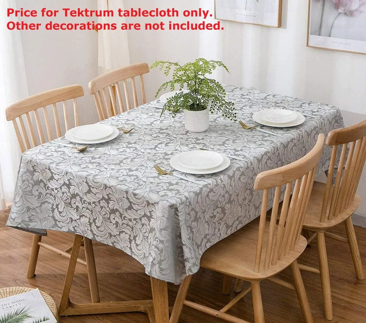 Tektrum Heavy Duty 60 X 102 inch Rectangular Damask Jacquard Tablecloth Table Cover - Waterproof/Spill Proof/Stain Resistant/Wrinkle Free - Great for Banquet, Parties, Dinner, Wedding (Silver Gray)