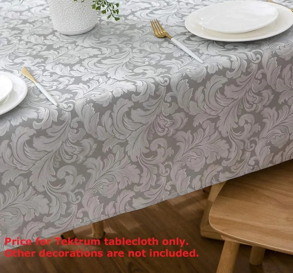 Tektrum Heavy Duty 60 X 102 inch Rectangular Damask Jacquard Tablecloth Table Cover - Waterproof/Spill Proof/Stain Resistant/Wrinkle Free - Great for Banquet, Parties, Dinner, Wedding (Silver Gray)