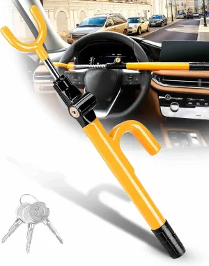 Tevlaphee Steering Wheel Lock - Anti Theft Device with Adjustable Car Wheel Lock, 3 Keys (Yellow)