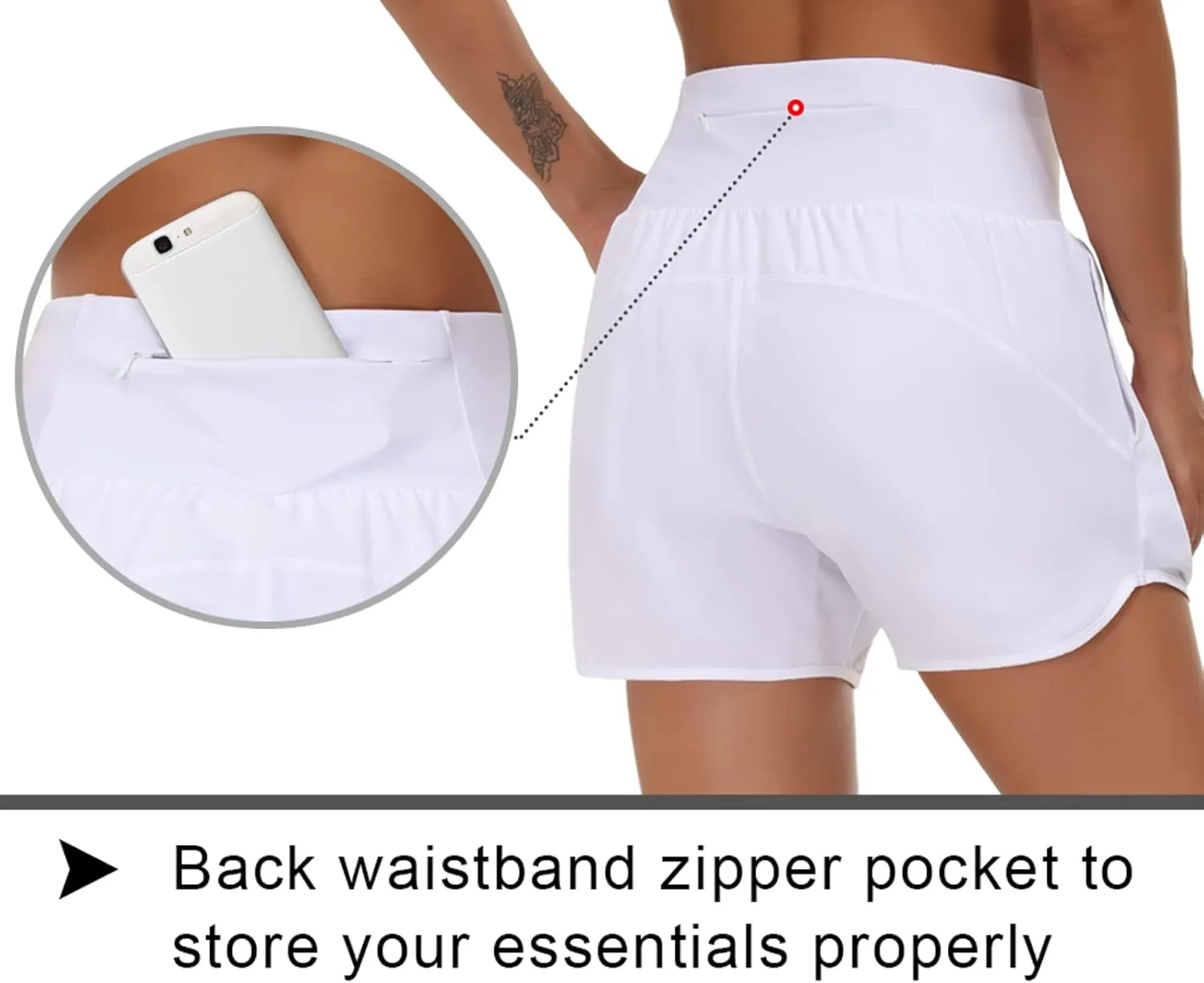 THE GYM PEOPLE Women’s High Waist Running Shorts with Liner Athletic Hiking Workout Shorts Zip Pockets