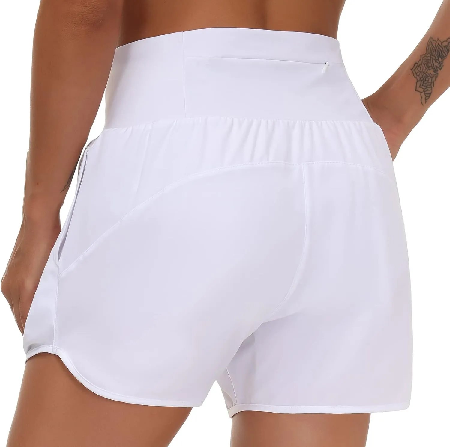 THE GYM PEOPLE Women’s High Waist Running Shorts with Liner Athletic Hiking Workout Shorts Zip Pockets