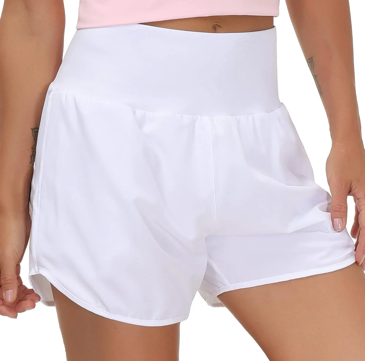 THE GYM PEOPLE Women’s High Waist Running Shorts with Liner Athletic Hiking Workout Shorts Zip Pockets