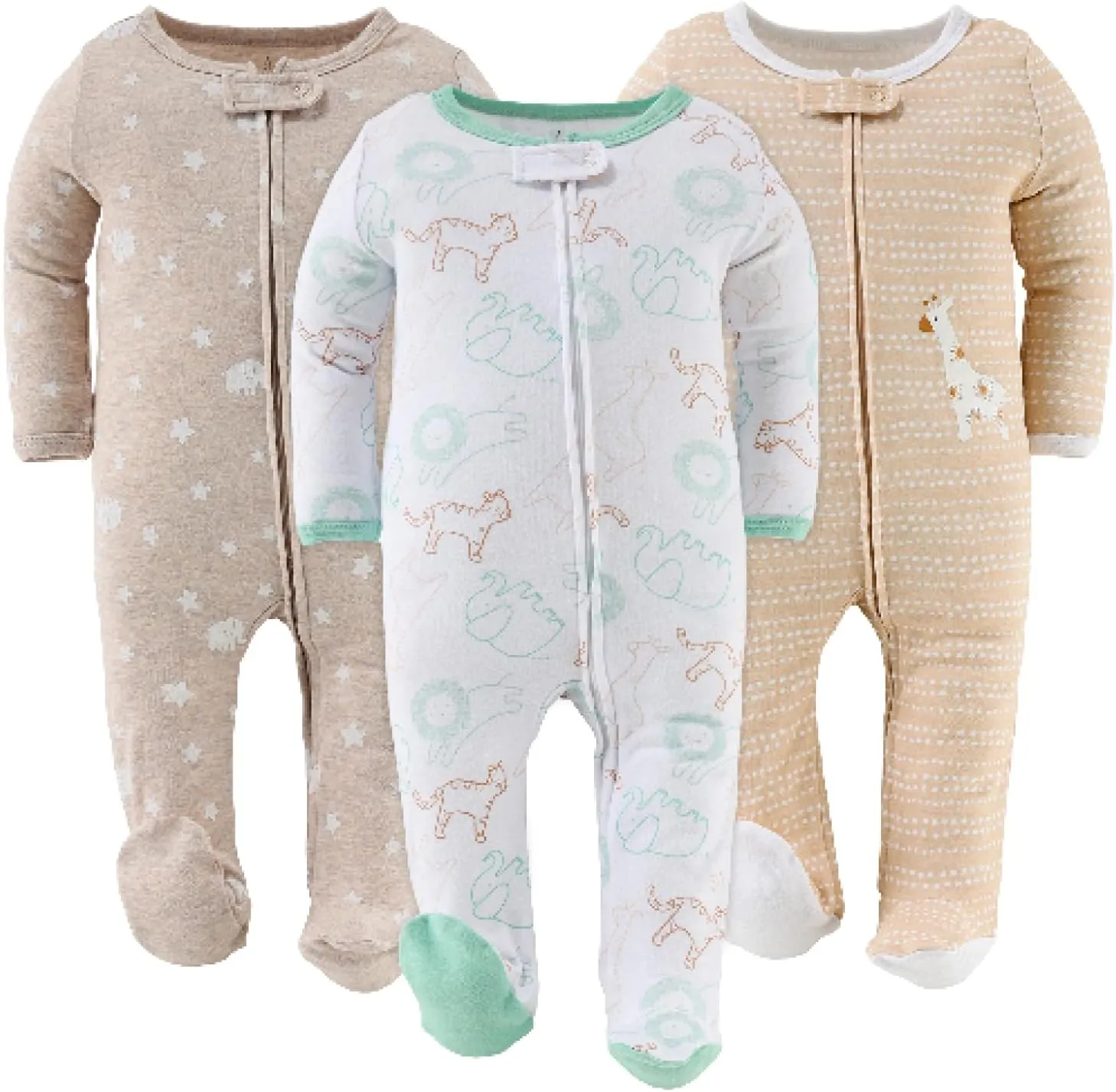 The Peanutshell Baby Sleeper 3 Pack Set - Newborns & Infants 0-9 Months, Newborn Baby Boy & Girl Sleepers - Serene Safari