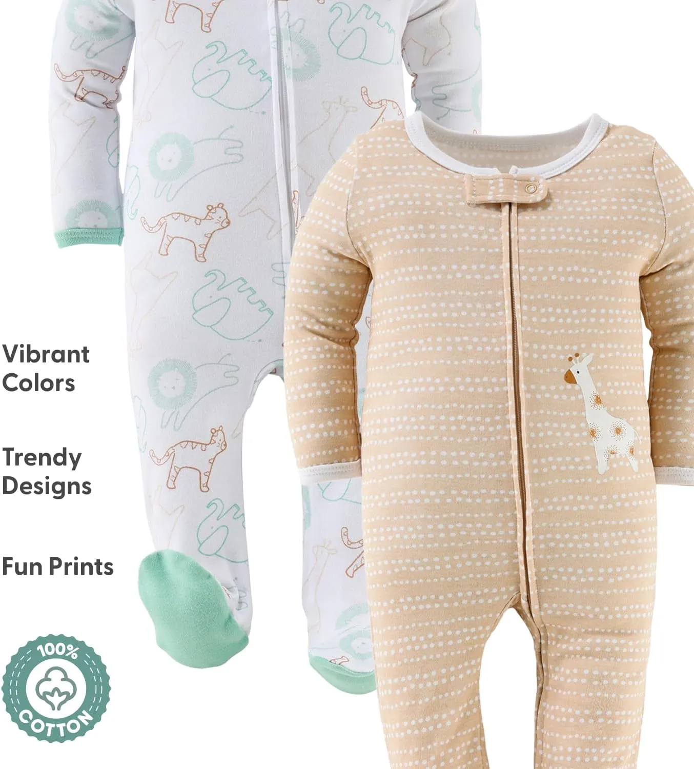 The Peanutshell Baby Sleeper 3 Pack Set - Newborns & Infants 0-9 Months, Newborn Baby Boy & Girl Sleepers - Serene Safari