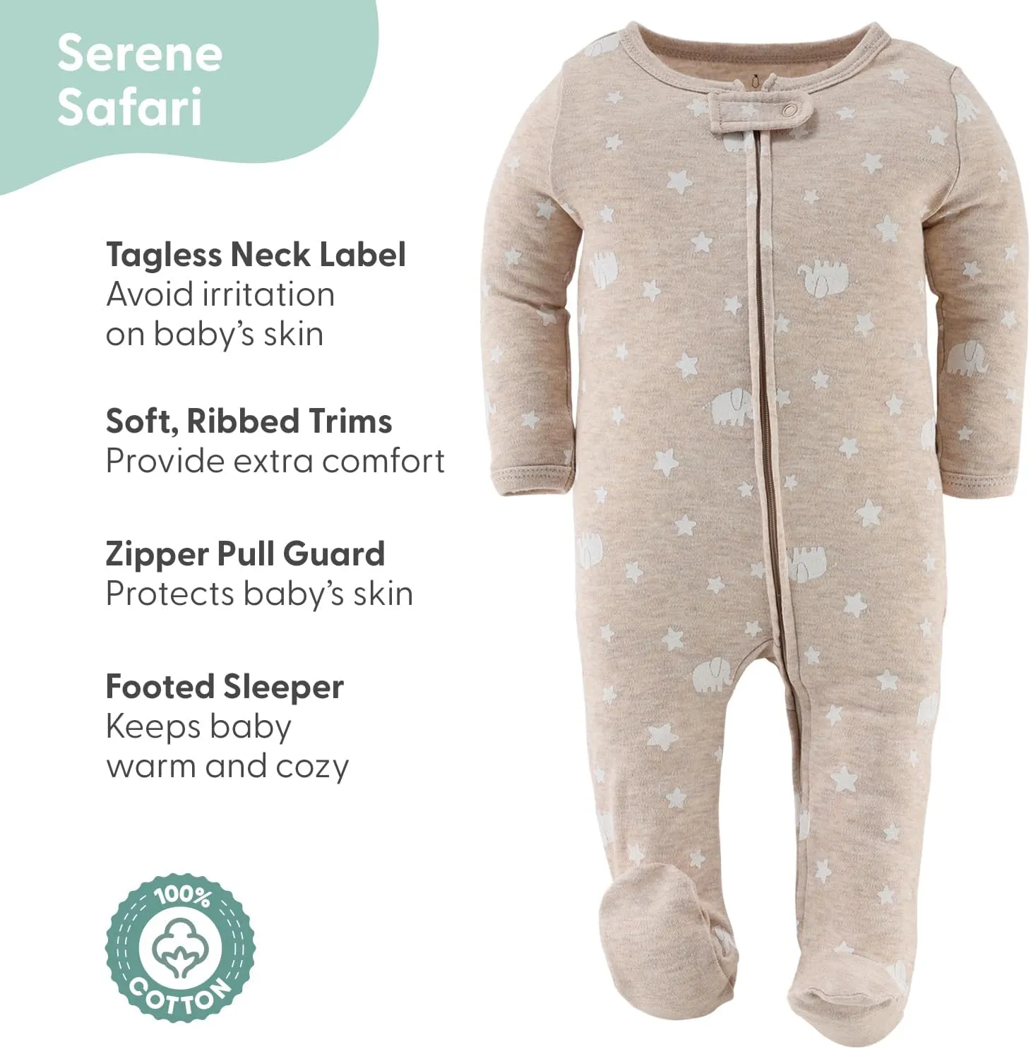 The Peanutshell Baby Sleeper 3 Pack Set - Newborns & Infants 0-9 Months, Newborn Baby Boy & Girl Sleepers - Serene Safari