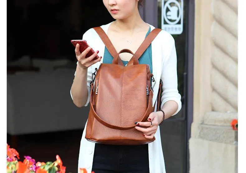 Theft Women's Backpack Streamlined Local shipping Leather Anti