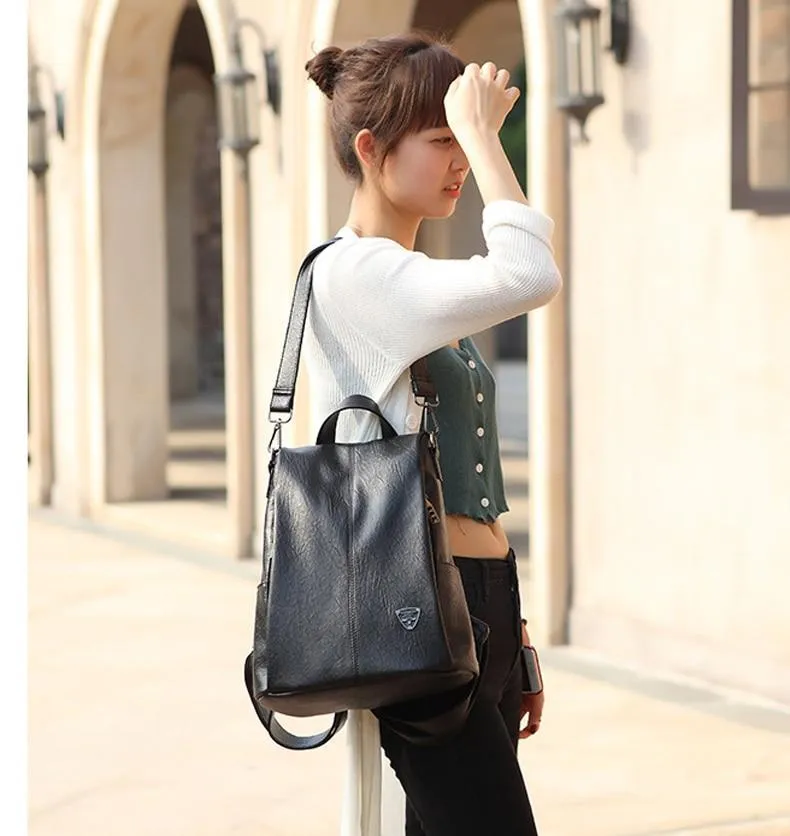 Theft Women's Backpack Streamlined Local shipping Leather Anti