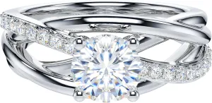 THELANDA Genuine Moissanite or Simulated 1CT Diamond Sterling Silver Crossover Vine Split Intertwine Shank Promise Ring Engagement Ring