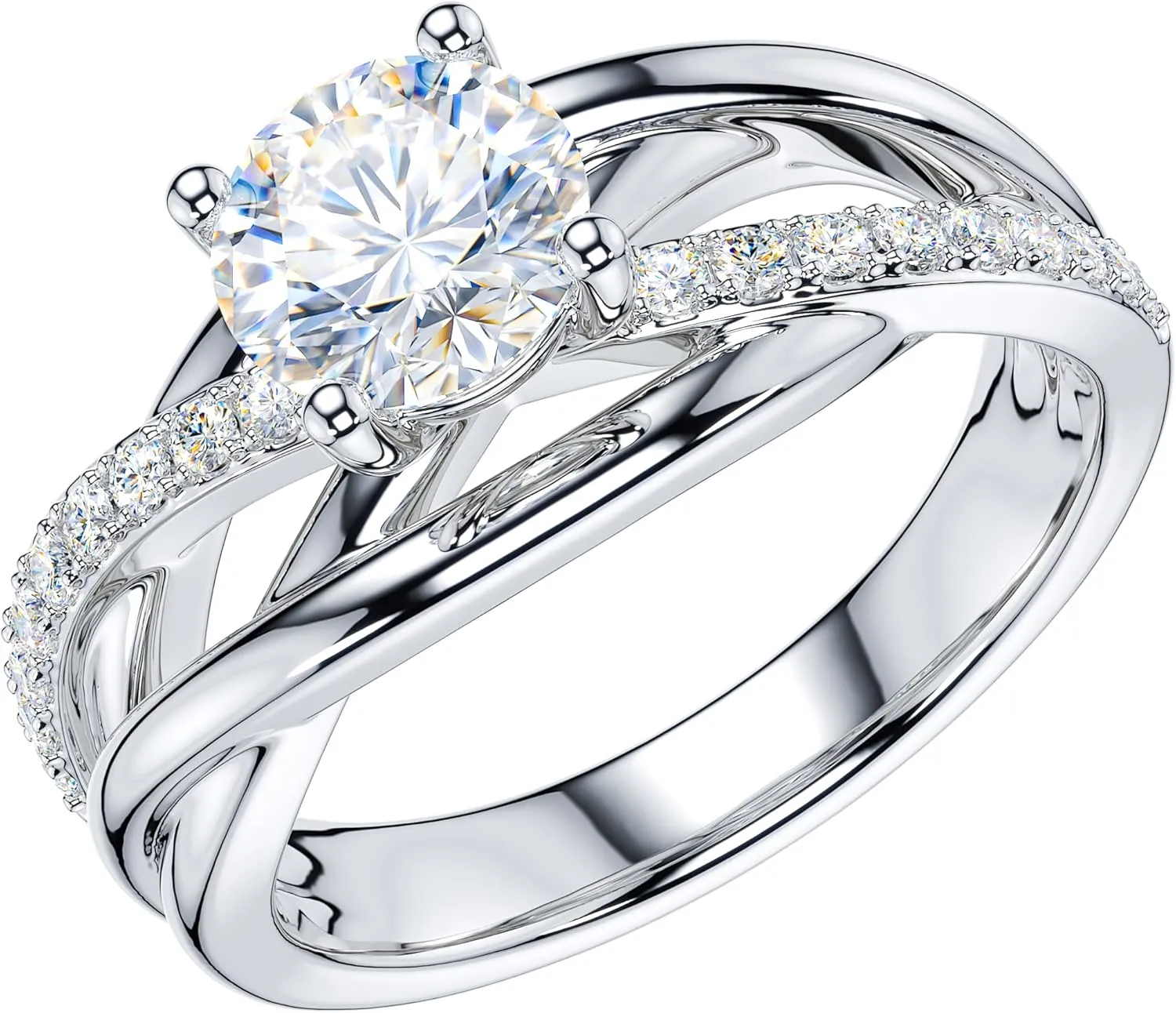 THELANDA Genuine Moissanite or Simulated 1CT Diamond Sterling Silver Crossover Vine Split Intertwine Shank Promise Ring Engagement Ring