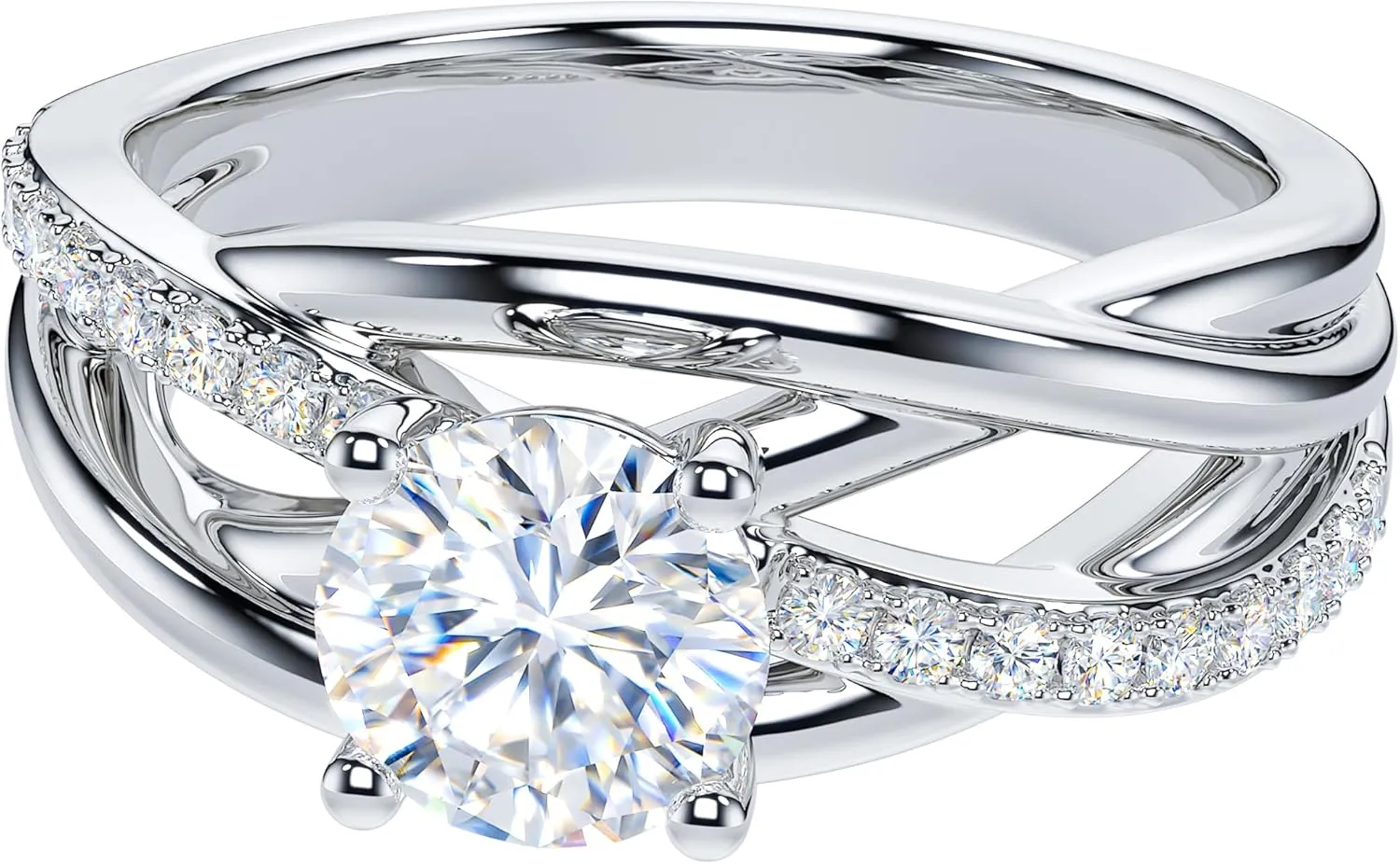 THELANDA Genuine Moissanite or Simulated 1CT Diamond Sterling Silver Crossover Vine Split Intertwine Shank Promise Ring Engagement Ring