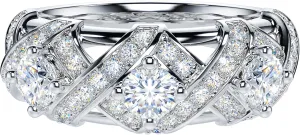 THELANDA Genuine Moissanite or Simulated Diamond Sterling Silver 3-Stone Vintage Luxury Crossover Crown Promise Ring Wedding Ring