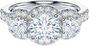 THELANDA Genuine Moissanite or Simulated Diamond Sterling Silver Three Stone Halo Promise Ring 1CT Main Stone Engagement Ring For Her