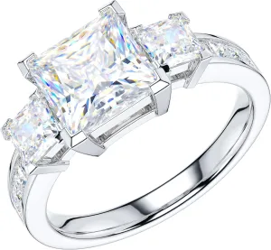 THELANDA Sterling Silver Center 1.5CT Three Stone Style All Princess Cut Side Stones Promise Engagement Ring