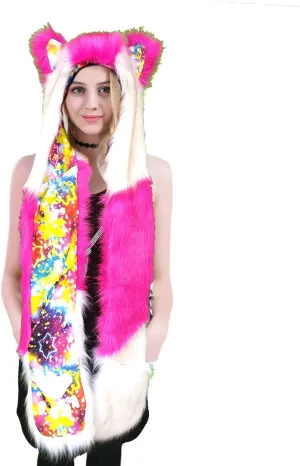 Thickened Animal Hat Hood Faux Fur Hood Scarfs Full Pockets Ear Cap Hoodie Furry Gloves