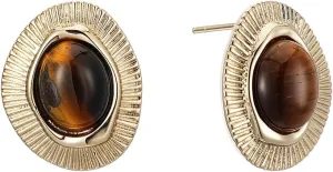 Tiger Eye Stud Earrings for Women Gold Post Earring Round Gemstone Earrings Vintage Elegant Jewelry Boho Earring for Women