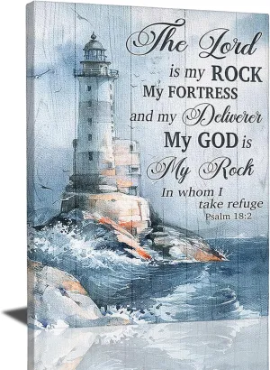 Tijuboni Christian Lighthouse Decor Wall Art Religious Ocean Pictures Poster Nautical Coastal Canvas Prints Painting Framed Artwork for Bathroom Bedroom Living Room 12"x16"