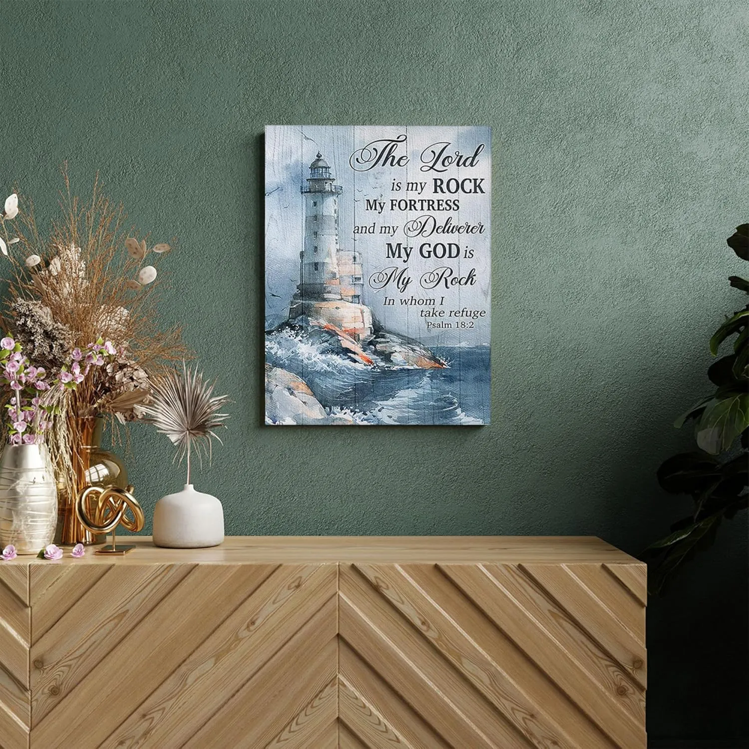 Tijuboni Christian Lighthouse Decor Wall Art Religious Ocean Pictures Poster Nautical Coastal Canvas Prints Painting Framed Artwork for Bathroom Bedroom Living Room 12"x16"