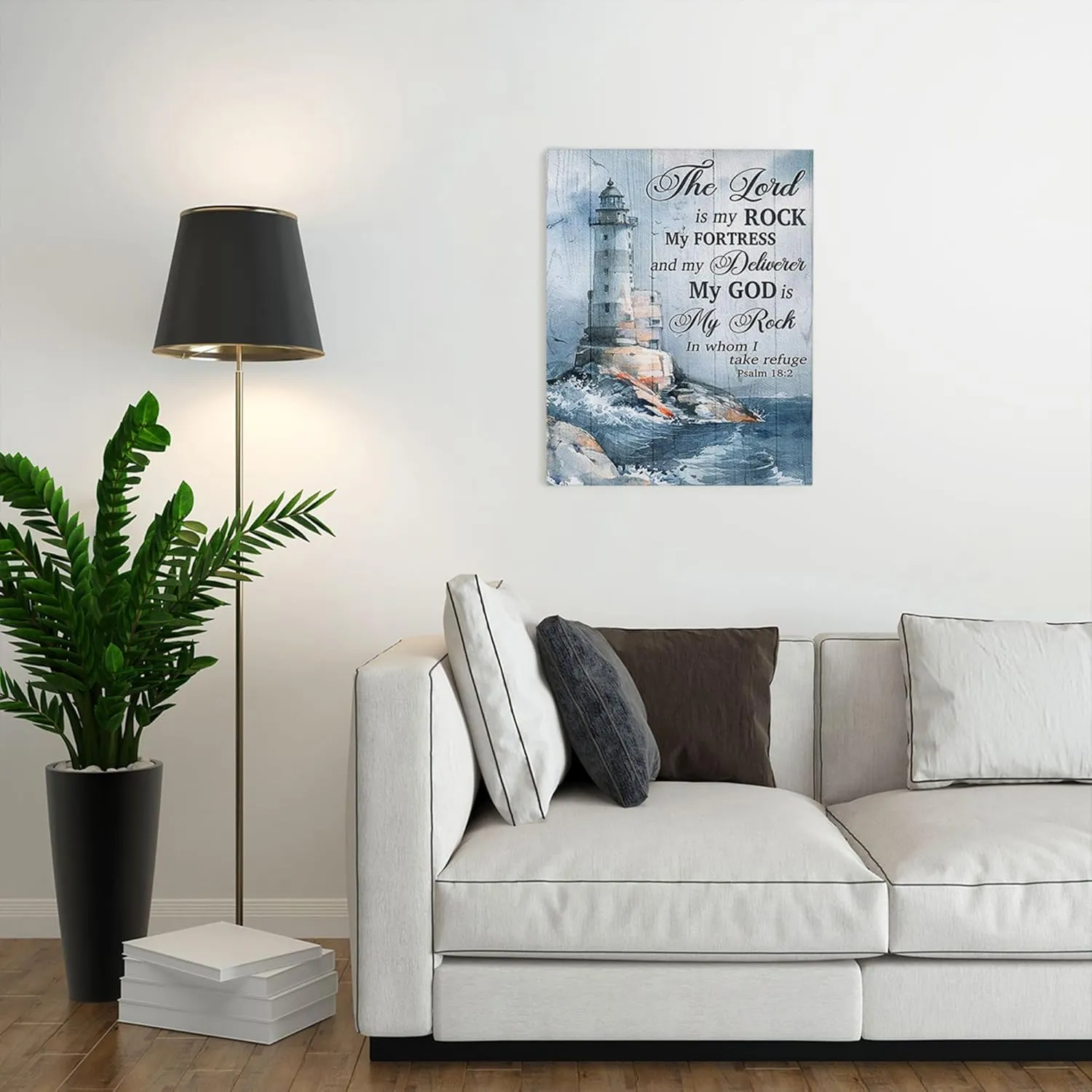 Tijuboni Christian Lighthouse Decor Wall Art Religious Ocean Pictures Poster Nautical Coastal Canvas Prints Painting Framed Artwork for Bathroom Bedroom Living Room 12"x16"