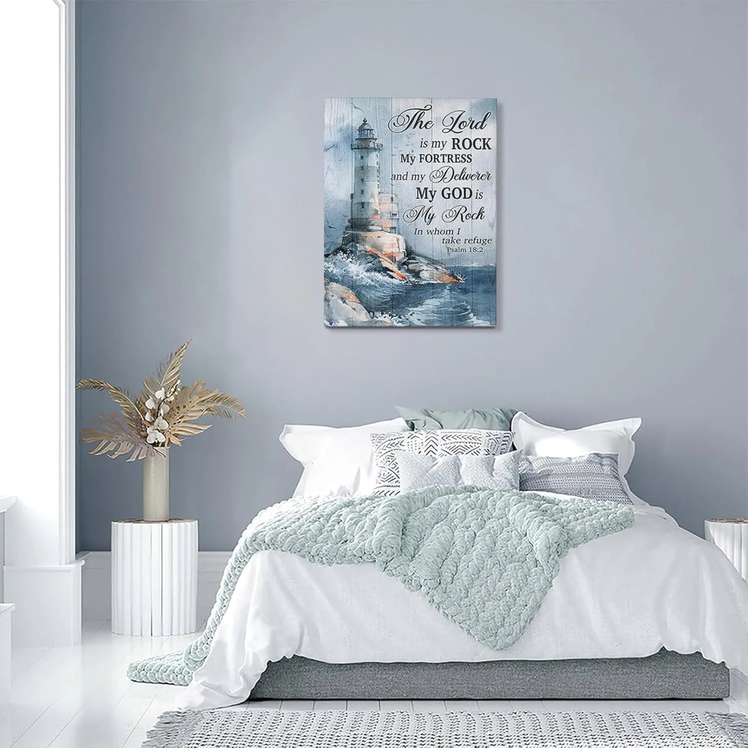 Tijuboni Christian Lighthouse Decor Wall Art Religious Ocean Pictures Poster Nautical Coastal Canvas Prints Painting Framed Artwork for Bathroom Bedroom Living Room 12"x16"