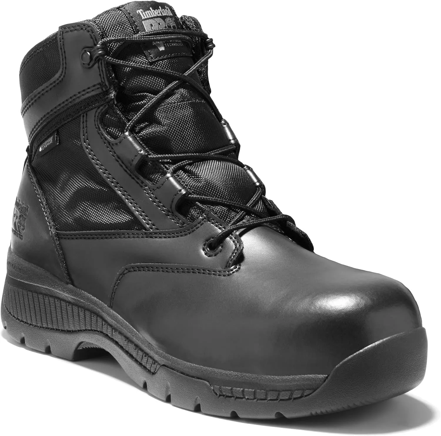 Timberland PRO Men's 6 Inch Valor Comp Toe Waterproof Side Zip Work Boot, Black Smooth Leather Ballistic Nylon