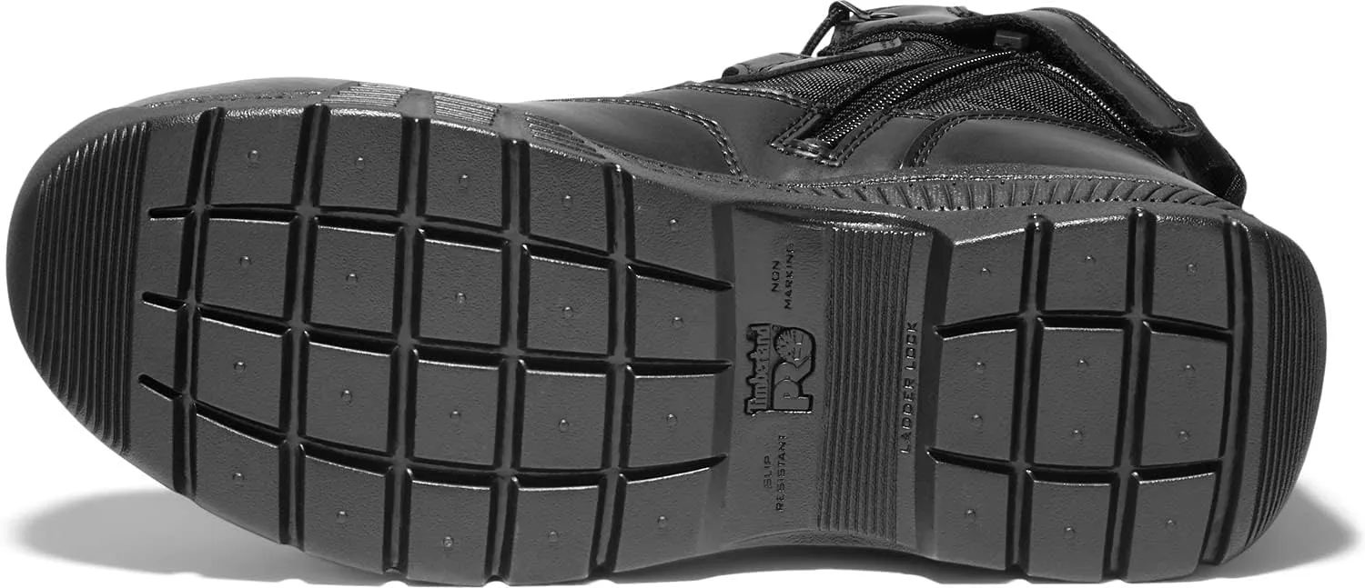 Timberland PRO Men's 6 Inch Valor Comp Toe Waterproof Side Zip Work Boot, Black Smooth Leather Ballistic Nylon