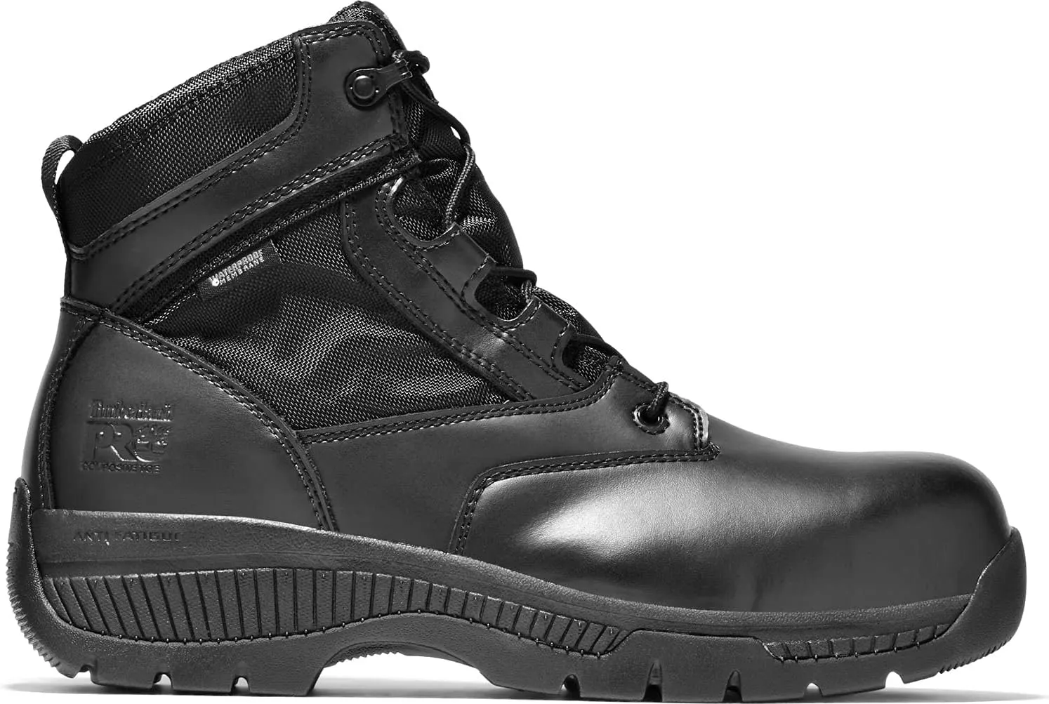 Timberland PRO Men's 6 Inch Valor Comp Toe Waterproof Side Zip Work Boot, Black Smooth Leather Ballistic Nylon