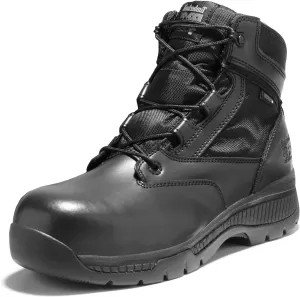 Timberland PRO Men's 6 Inch Valor Comp Toe Waterproof Side Zip Work Boot, Black Smooth Leather Ballistic Nylon