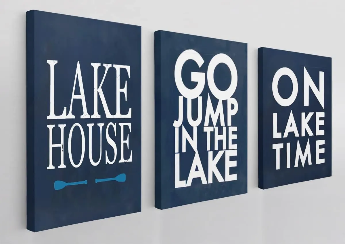 Time Go Jump In The Lake Wall Art Canvas Farmhouse Lake Theme 11x14 Inch Prints(Set Of 3) Decor For Bedroom, Living Room, Porch, Cabin Gift For Men, Women, Lovers
