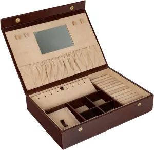 Time Resistance Leather Jewelry Box - Full Grain Leather Organizer, Accessories Storage for Women - Genuine Leather Case (Brown)
