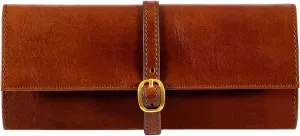 Time Resistance Leather Jewelry Roll - Full Grain Leather Travel Jewelry Case - Jewellery Organizer Made in Italy (Cognac Brown)
