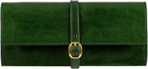 Time Resistance Leather Jewelry Roll - Full Grain Leather Travel Jewelry Case - Jewellery Organizer Made in Italy (Green)