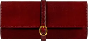 Time Resistance Leather Jewelry Roll - Full Grain Leather Travel Jewelry Case - Jewellery Organizer Made in Italy (Red)