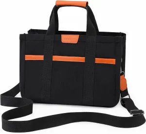 TINYAT Canvas Tote Bag for Women with 10 Multi Pockets Crossbody Tote Bag Top-handle Everything Bag Shoulder Handbag for Work