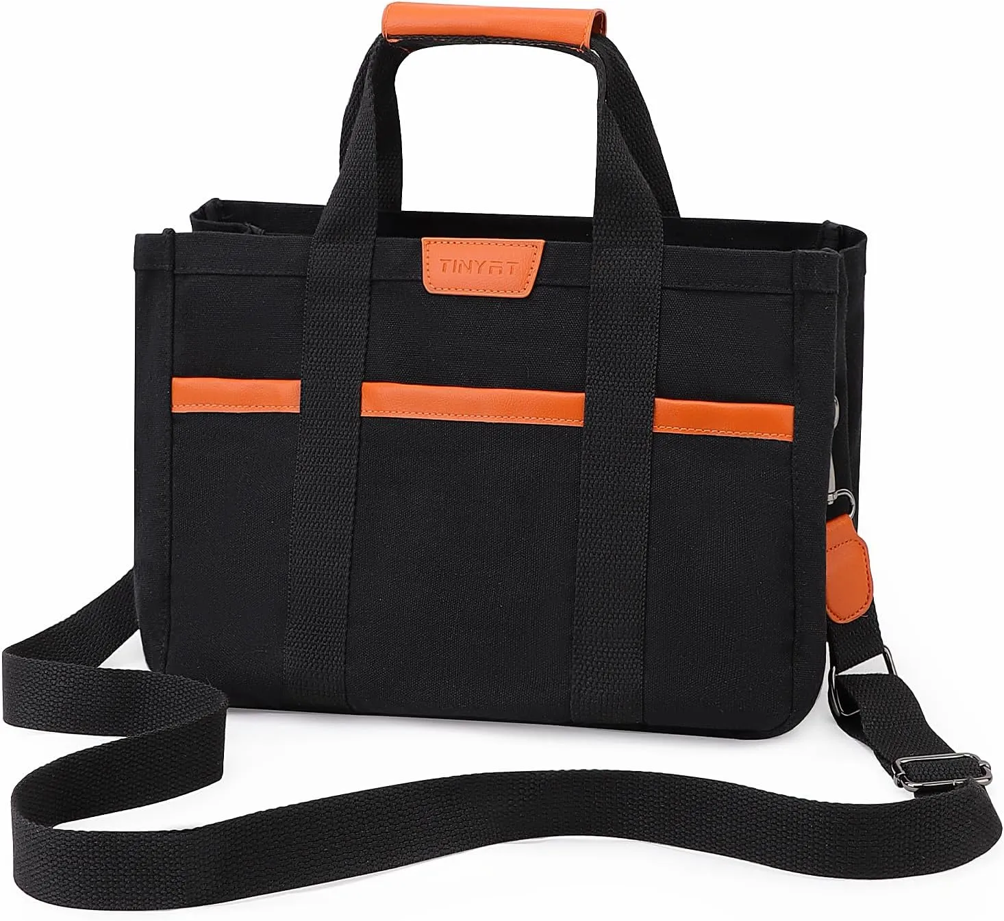 TINYAT Canvas Tote Bag for Women with 10 Multi Pockets Crossbody Tote Bag Top-handle Everything Bag Shoulder Handbag for Work