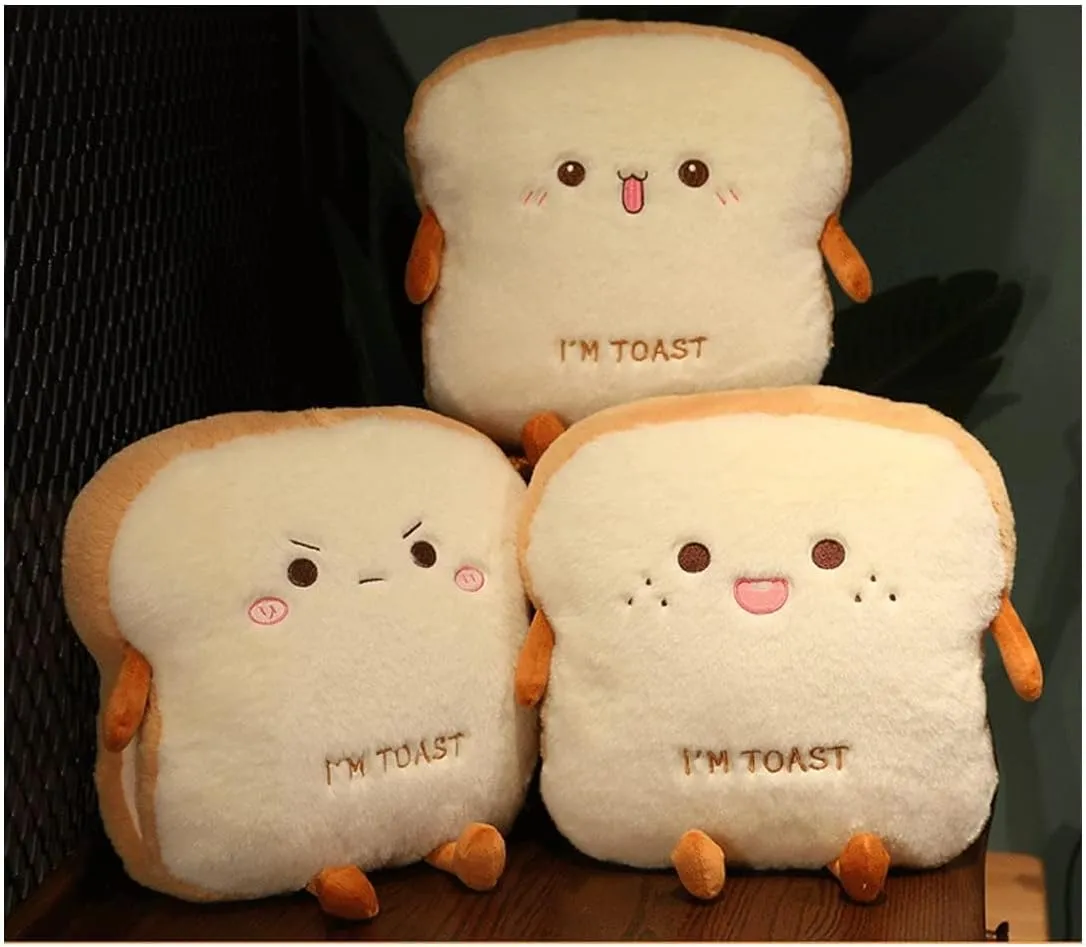 Toast Bread Plush Pillow, Bread Stuffed Pillow,Food Plush Pillow with Hand Pocket Great Gift Choice for Kids Adults (15.7 * 13.7 in,Angry)