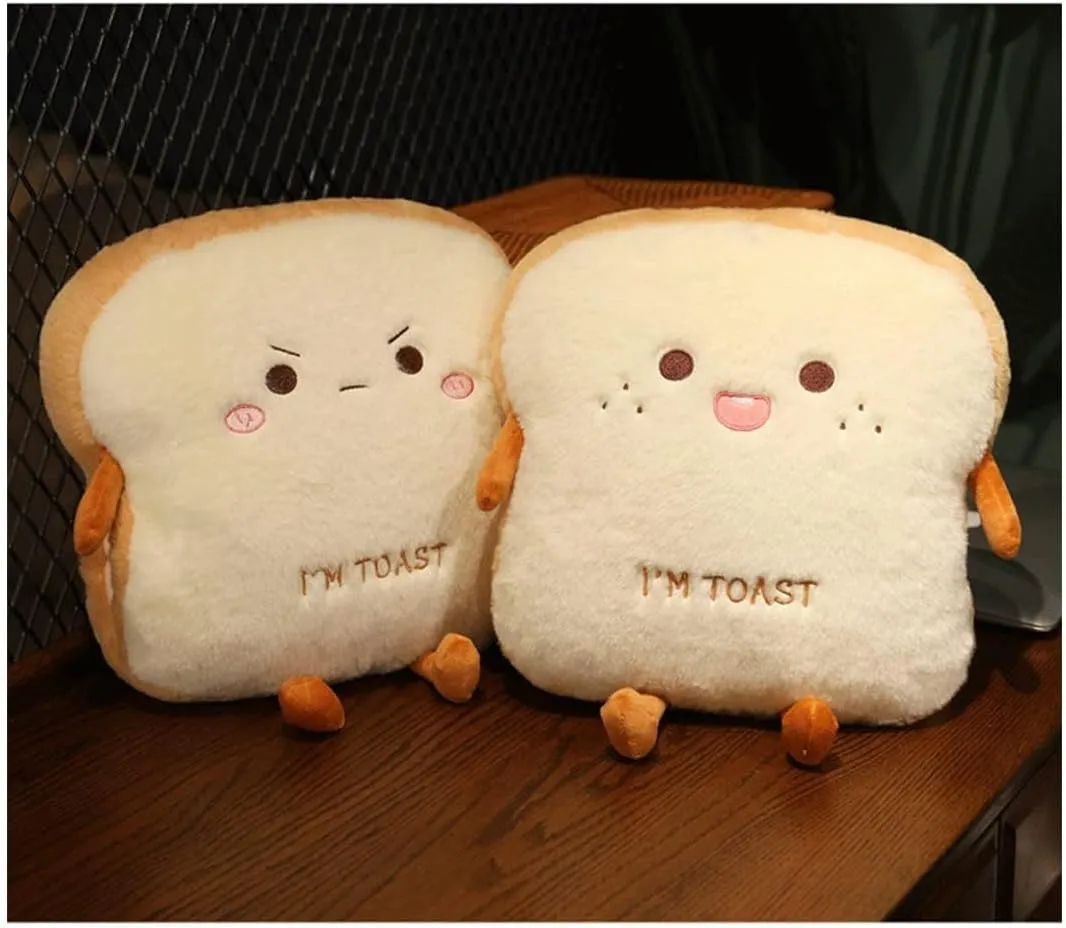 Toast Bread Plush Pillow, Bread Stuffed Pillow,Food Plush Pillow with Hand Pocket Great Gift Choice for Kids Adults (15.7 * 13.7 in,Angry)