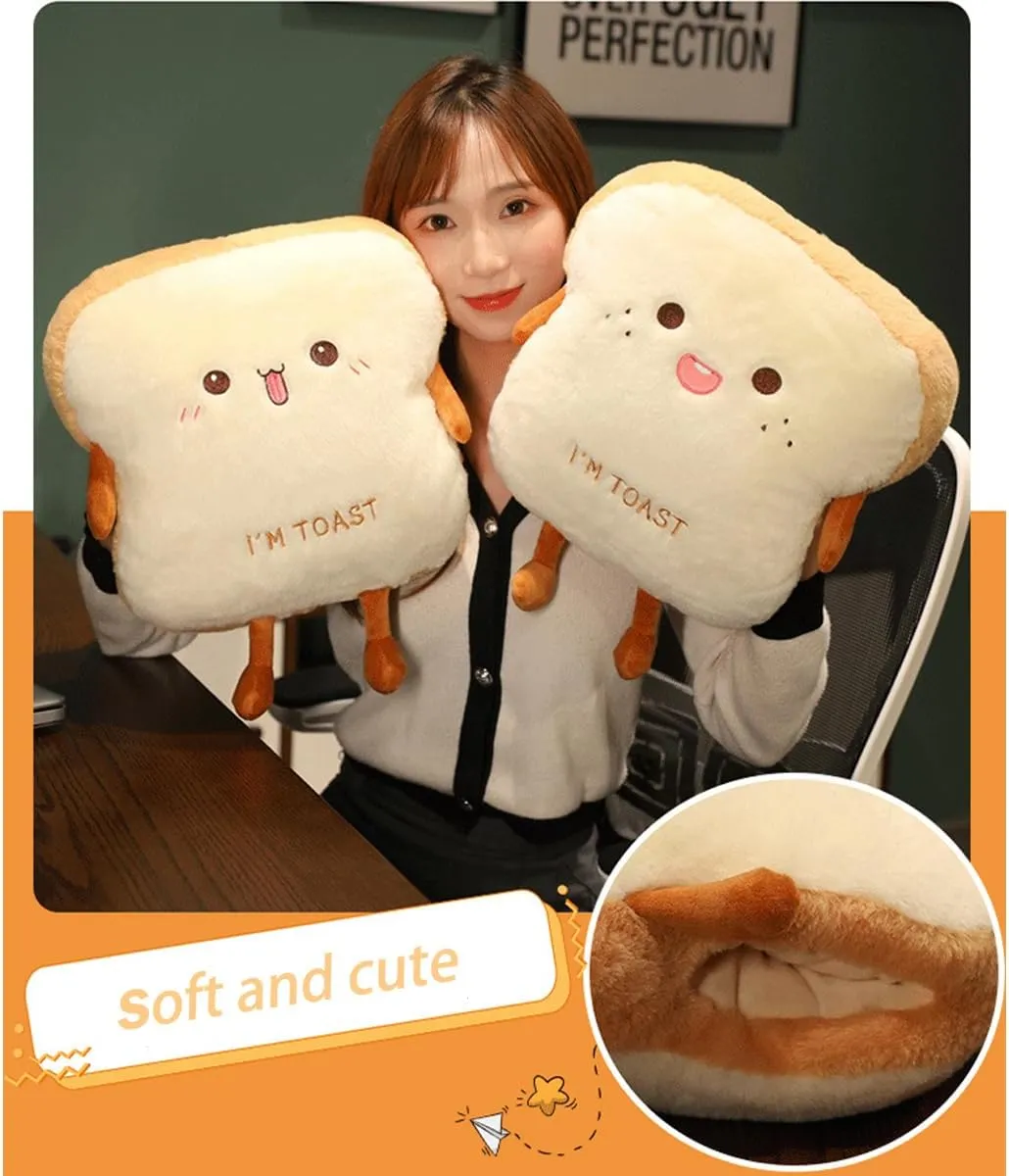 Toast Bread Plush Pillow, Bread Stuffed Pillow,Food Plush Pillow with Hand Pocket Great Gift Choice for Kids Adults (15.7 * 13.7 in,Angry)