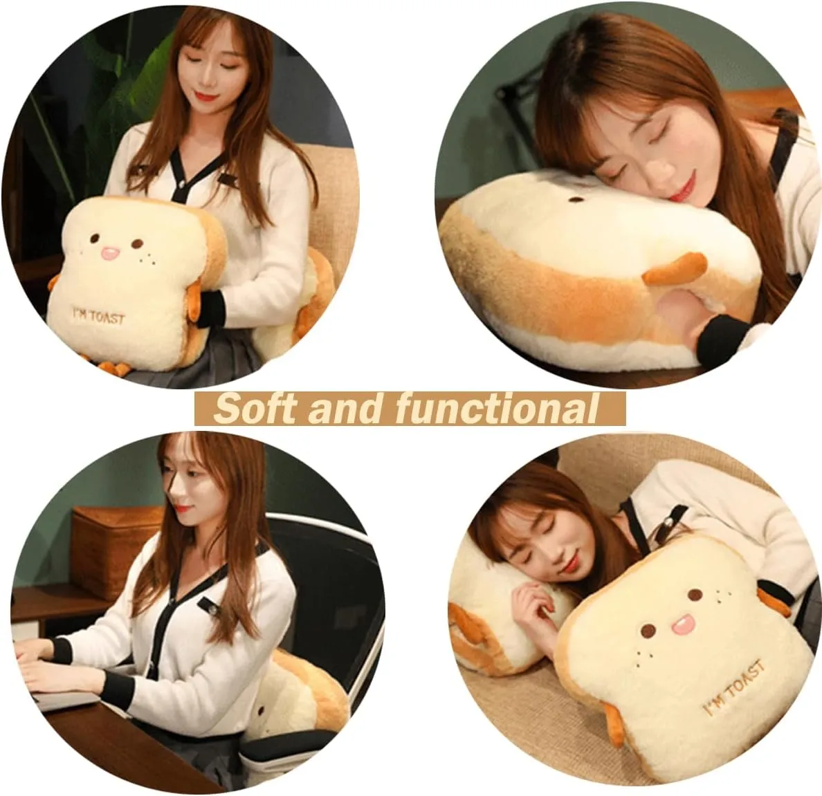 Toast Bread Plush Pillow, Bread Stuffed Pillow,Food Plush Pillow with Hand Pocket Great Gift Choice for Kids Adults (15.7 * 13.7 in,Angry)