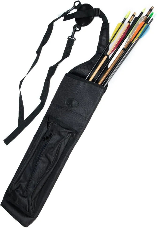 TOPARCHERY Archery Back Canvas Arrow Quiver Arrow Holder Shoulder Hanged Target Shooting Quiver for Arrows with Front Pockets