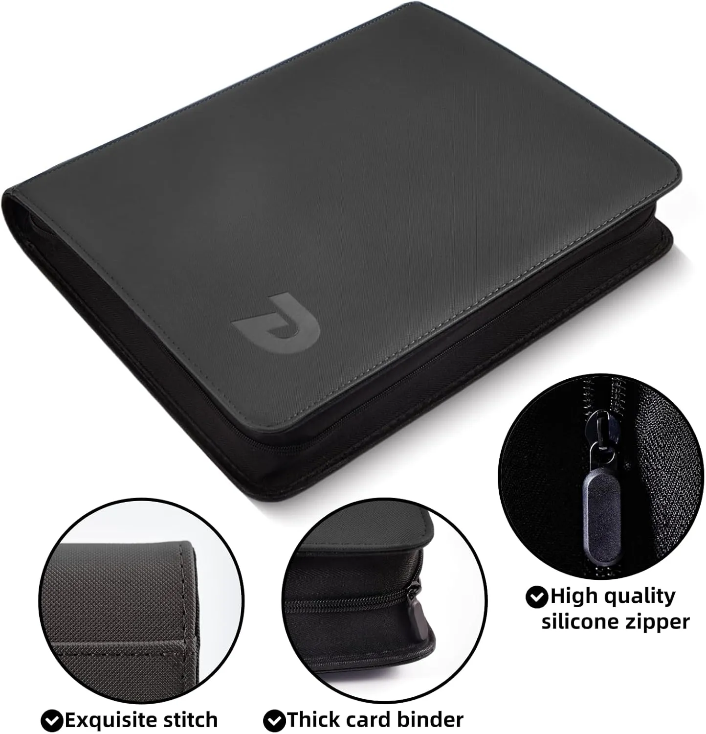 TopLoader Binder 4 Pocket, Top Loader Binder Holds 128 Cards, Trading Card Binder for 3" x 4" Rigid Card, 16 Double Sided Pages (Black)