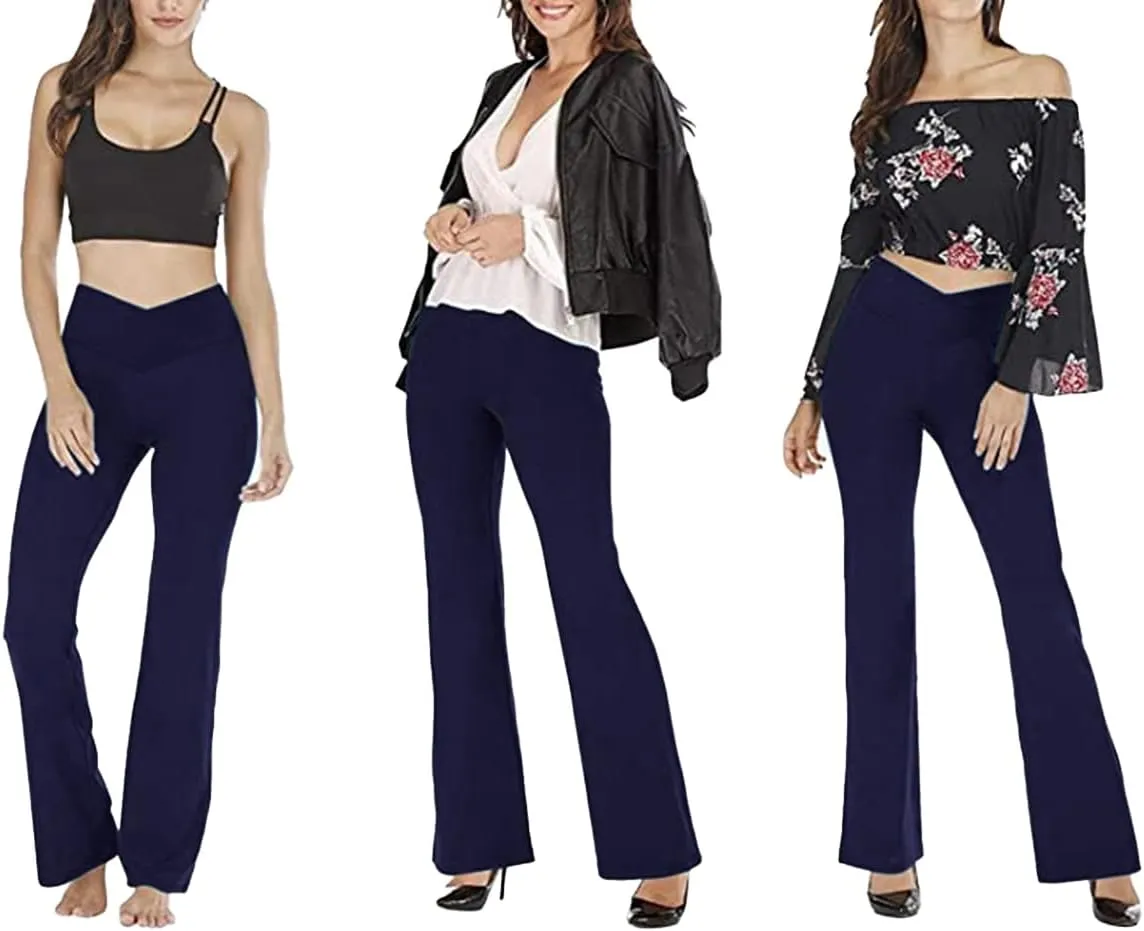 TOPYOGAS Women's Casual Bootleg Yoga Pants V Crossover High Waisted Flare Workout Pants Leggings