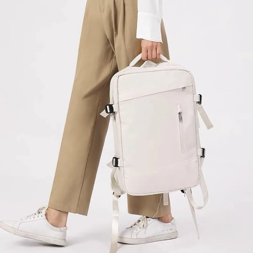 Travel backpack 17-inch Laptop Backpack for Work and Travel, Large Capacity, USB Charger Port, Anti-Theft Design (Off white)