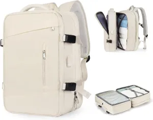 Travel backpack 17-inch Laptop Backpack for Work and Travel, Large Capacity, USB Charger Port, Anti-Theft Design (Off white)