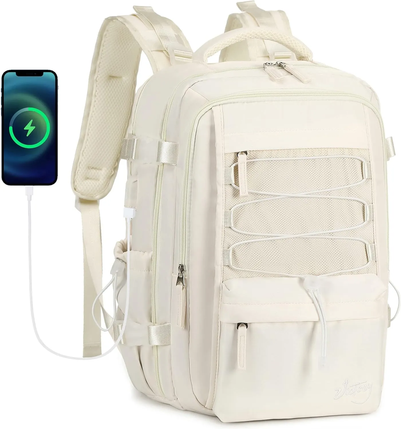 Travel Backpack for Women Men 17 Inch Laptop Backpacks with USB Port Carry on Bag Airline Approved Large College School Bookbags Waterproof Work Business Sport Rucksack Casual Daypack (White)