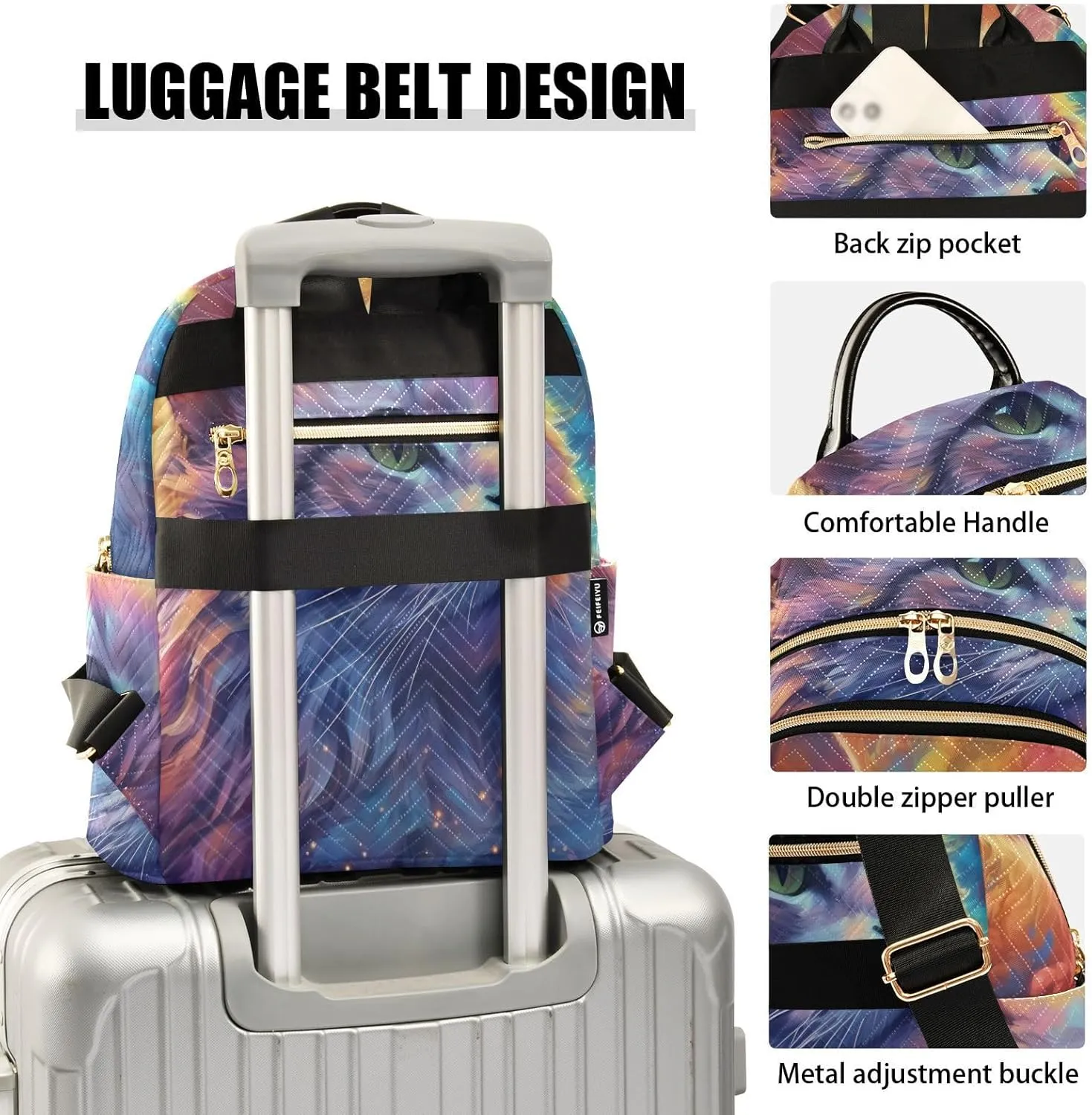 Travel Backpack Purse for Women Fashion Anti-theft Work Casual Animal Cat Pattern Daypack Shoulder Bag
